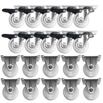 Kit 20 Rodizios Nylon 2pol. (10 Fixo +10 Giratorio C/ Freio)