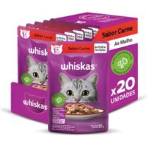 Kit 20 Sachês Whiskas Gatos Adultos Carne ao Molho 85g Kit 20 Sachês Whiskas Gatos Adultos Carne ao Molho 85g