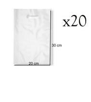 Kit 20 Sacolas Plástica Branca 20x30cm com Alça resistente Kit 20 Sacolas Plástica Branca 20x30cm com Alça resistente