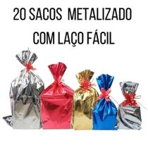 Kit 20 Sacos De Presente Metalizado Vários Tamanhos Com Laço