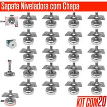 Kit 20 Sapata Pés Nivelador Rosca 8mm 5/16 C/ Placa 30x40mm
