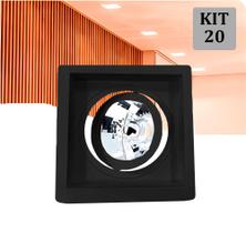 Kit 20 Spot Embutir AR70 Recuado Quadrado Preto + Lamp BF