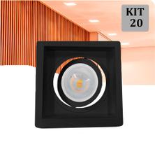 Kit 20 Spot Embutir PAR20 Recuado Quadrado Preto + Lamp BF