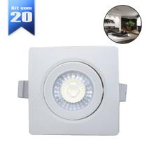 Kit 20 Spot Led 7w Smd Quadrado Embutir 6500k Branco Frio - Decoração Casa Loja Sanca Teto Gesso