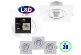 Kit 20 Spot LED Luminária Cob Quadrado 3w Branco Frio Casa Quarto L&D 0174