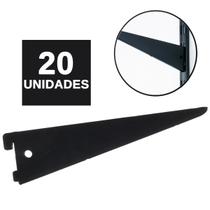 Kit 20 Suporte Trilho Prateleira Cremalheira Duplo Preto 37cm Kit 20 Suporte Trilho Prateleira Cremalheira Duplo Preto 37cm
