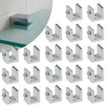 Kit 20 Suportes de Prateleira Vidro 6mm 01 Furo 100% Metal