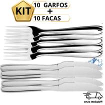 Kit 20 Talheres 10 Garfos e 10 Facas 100% Inox Para Cozinha Restaurante Almoço Jantar - Só Qualidade