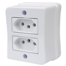 Kit 20 Tomada Dupla 2pt 20A Sobrepor Externo Com Placa Espelho Branco Com Inmetro Linha Vienaitg