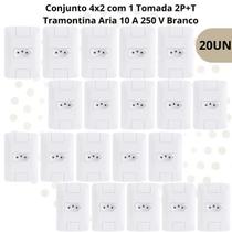 Kit 20 Tomadas Elétricas Tramontina Aria 10A 2PT 4x2 Branco para Casa, Escritório, Loja, Empresa, Mercado e Condomínio
