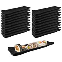 Kit 20 Travessa Pratos Estriada para Sushi e Sashimi em Melamina Preta Bestfer