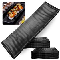 Kit 20 Travessa Pratos Estriada para Sushi e Sashimi em Melamina Preta Bestfer