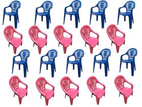 Kit 20 Un Cadeiras Poltrona Infantil Decorada Plástico (10 azuis e 10 rosas) Creche Escola Estudo Igreja - ANTARES