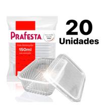 Kit 20 Unid. Pote Plastico Retangular Descartável 150ml PRAFESTA Micro-ondas / Freezer