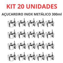 Kit 20 Unidades Açucareiro Inox Metálico Colher 300ml Kehome