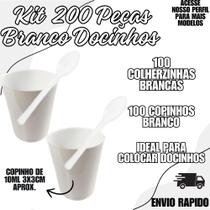 Kit 200 Branco Peças Copinho + Colher Docinhos Festa