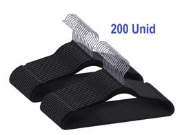 Kit 200 Cabides de Veludo Ultra Fino Antideslizante Preto - Toaninni