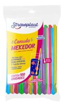 Kit 200 Canudo Colher Mexedor Colorido Strawplast