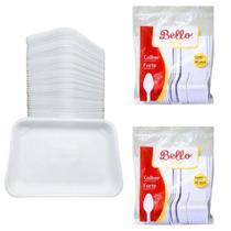 Kit 200 Churrasco Bandeja B2 + Colher Refeição Descartavel