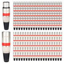 Kit 200 Conectores XLR 100 Macho 100 Fêmea Voik XLRRED Metal Vermelho