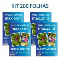 Kit 200 Folhas Papel Fotográfico Adesivo Glossy 135g A4
