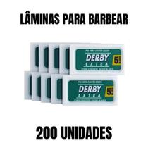 Kit 200 Lâminas Para Barbear Derby Extra Verde Profissional