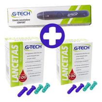 Kit 200 Lancetas Glicose + Caneta Lancetadora Gtech Diabetes