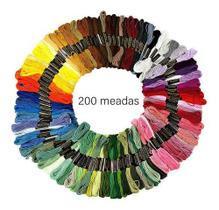 Kit 200 Linhas Ponto Cruz Bordado Meadas Algodão Cores Vivas