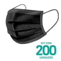 Kit 200 Máscaras Descartáveis Adulto Tripla Camada Cor Preto - Mundial Fenix