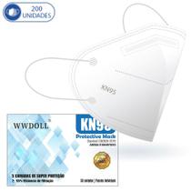 Kit 200 Máscaras Descartáveis KN95 WWDoll Cinco Camadas Branca