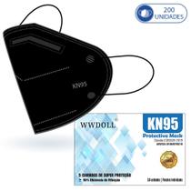 Kit 200 Máscaras Descartáveis KN95 WWDoll Cinco Camadas Pret