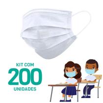 Kit 200 Máscaras Descartáveis para Crianças - Cor Branco - Mundial Fenix