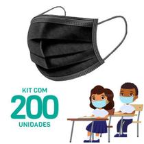 Kit 200 Máscaras Descartáveis para Crianças - Cor Preto - Mundial Fenix