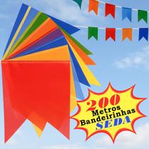 Kit 200 Metros Bandeirinhas de Festa Junina Seda Decoração Julina São João Quermesse Arraia
