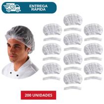 Kit 200 Touca Descartável Em TNT Branco Sanfonada Com Elástico Proteção Anvisa