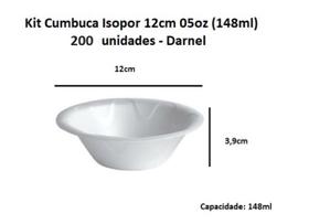 Kit 200 unids Cumbuca Isopor 12cm 05 oz (148 ml) Descartável - Darnel