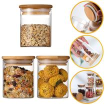 Kit 200ml Potes De Vidro Premium Frasco Hermético Condimentos Temperos Tampa De Bambu