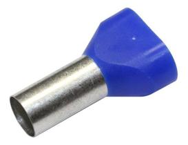 Kit 200X Terminal Elétrico Ilhós Tubular Duplo 16Mm Azul