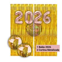 Kit: 2026 Balão, Cortina Metalizada, Lança Confete, Balões Estrela, Festa Virada , Reveillon, Ano Novo, Dourado, Prata Kit: 2026 Balão, Cortina Metalizada, Lança Confete, Balões Estrela, Festa Virada , Reveillon, Ano Novo, Dourado, Prata