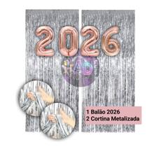 Kit: 2026 Balão, Cortina Metalizada, Lança Confete, Balões Estrela, Festa Virada , Reveillon, Ano Novo, Dourado, Prata Kit: 2026 Balão, Cortina Metalizada, Lança Confete, Balões Estrela, Festa Virada , Reveillon, Ano Novo, Dourado, Prata