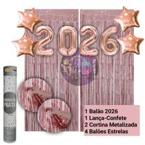 Kit: 2026 Balão, Cortina Metalizada, Lança Confete, Balões Estrela, Festa Virada , Reveillon, Ano Novo, Dourado, Prata Kit: 2026 Balão, Cortina Metalizada, Lança Confete, Balões Estrela, Festa Virada , Reveillon, Ano Novo, Dourado, Prata
