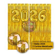 Kit: 2026 Balão, Cortina Metalizada, Lança Confete, Balões Estrela, Festa Virada , Reveillon, Ano Novo, Dourado, Prata Kit: 2026 Balão, Cortina Metalizada, Lança Confete, Balões Estrela, Festa Virada , Reveillon, Ano Novo, Dourado, Prata