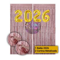 Kit: 2026 Balão, Cortina Metalizada, Lança Confete, Balões Estrela, Festa Virada , Reveillon, Ano Novo, Dourado, Prata Kit: 2026 Balão, Cortina Metalizada, Lança Confete, Balões Estrela, Festa Virada , Reveillon, Ano Novo, Dourado, Prata