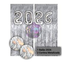 Kit: 2026 Balão, Cortina Metalizada, Lança Confete, Balões Estrela, Festa Virada , Reveillon, Ano Novo, Dourado, Prata Kit: 2026 Balão, Cortina Metalizada, Lança Confete, Balões Estrela, Festa Virada , Reveillon, Ano Novo, Dourado, Prata