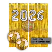 Kit: 2026 Balão, Cortina Metalizada, Lança Confete, Balões Estrela, Festa Virada , Reveillon, Ano Novo, Dourado, Prata Kit: 2026 Balão, Cortina Metalizada, Lança Confete, Balões Estrela, Festa Virada , Reveillon, Ano Novo, Dourado, Prata