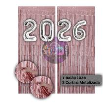 Kit: 2026 Balão, Cortina Metalizada, Lança Confete, Balões Estrela, Festa Virada , Reveillon, Ano Novo, Dourado, Prata Kit: 2026 Balão, Cortina Metalizada, Lança Confete, Balões Estrela, Festa Virada , Reveillon, Ano Novo, Dourado, Prata