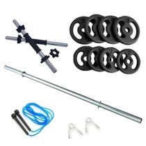 Kit 20kg Anilhas+2 Barras 40cm Com Rosca+1 Barra 120cm+corda Kit 20kg Anilhas+2 Barras 40cm Com Rosca+1 Barra 120cm+corda