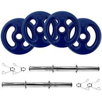 Kit 20Kg Anilhas Emborrachadas com 2 Barras Ocas Fitness 40cm Kit 20Kg Anilhas Emborrachadas com 2 Barras Ocas Fitness 40cm
