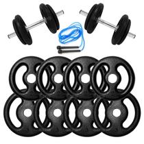 Kit 20Kg em Anilhas de Ferro com 2 Barras 40cm e Corda de Brinde
