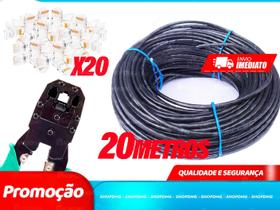 Kit 20m Cabo Rede Preto + 20 Plug Rj45 + 1 Alicate Crimpar